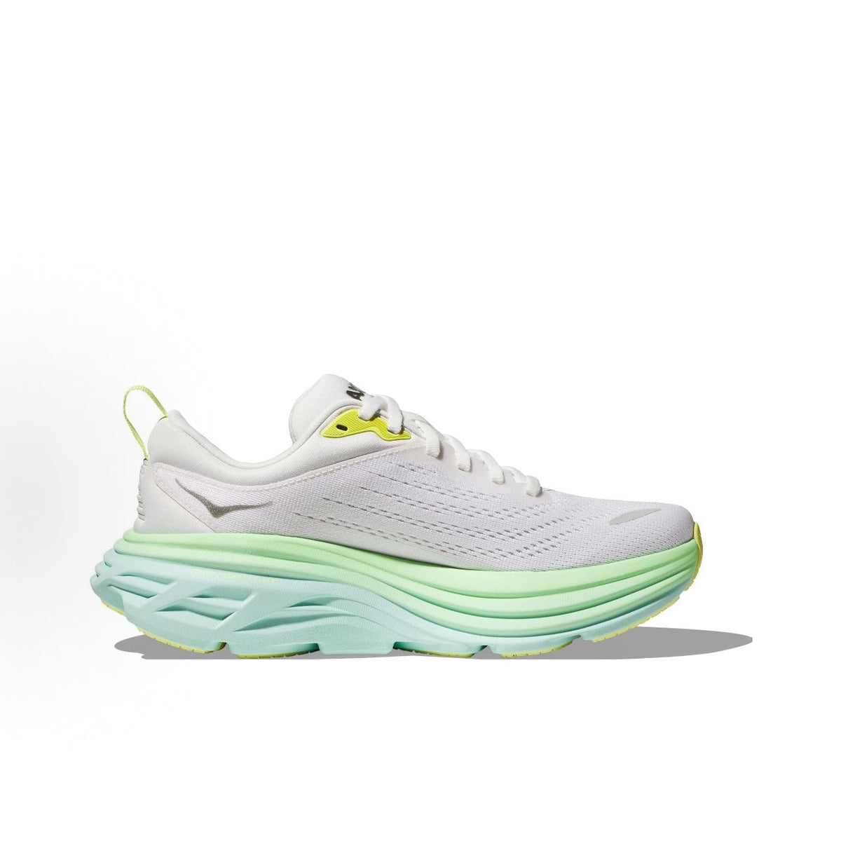 HOKA ONE ONE Bondi 8 Women's Low-Top Running Shoes, Round-Toe, Lace-Up, Slip-Resistant and Durable, White/Blue, Wide Fit